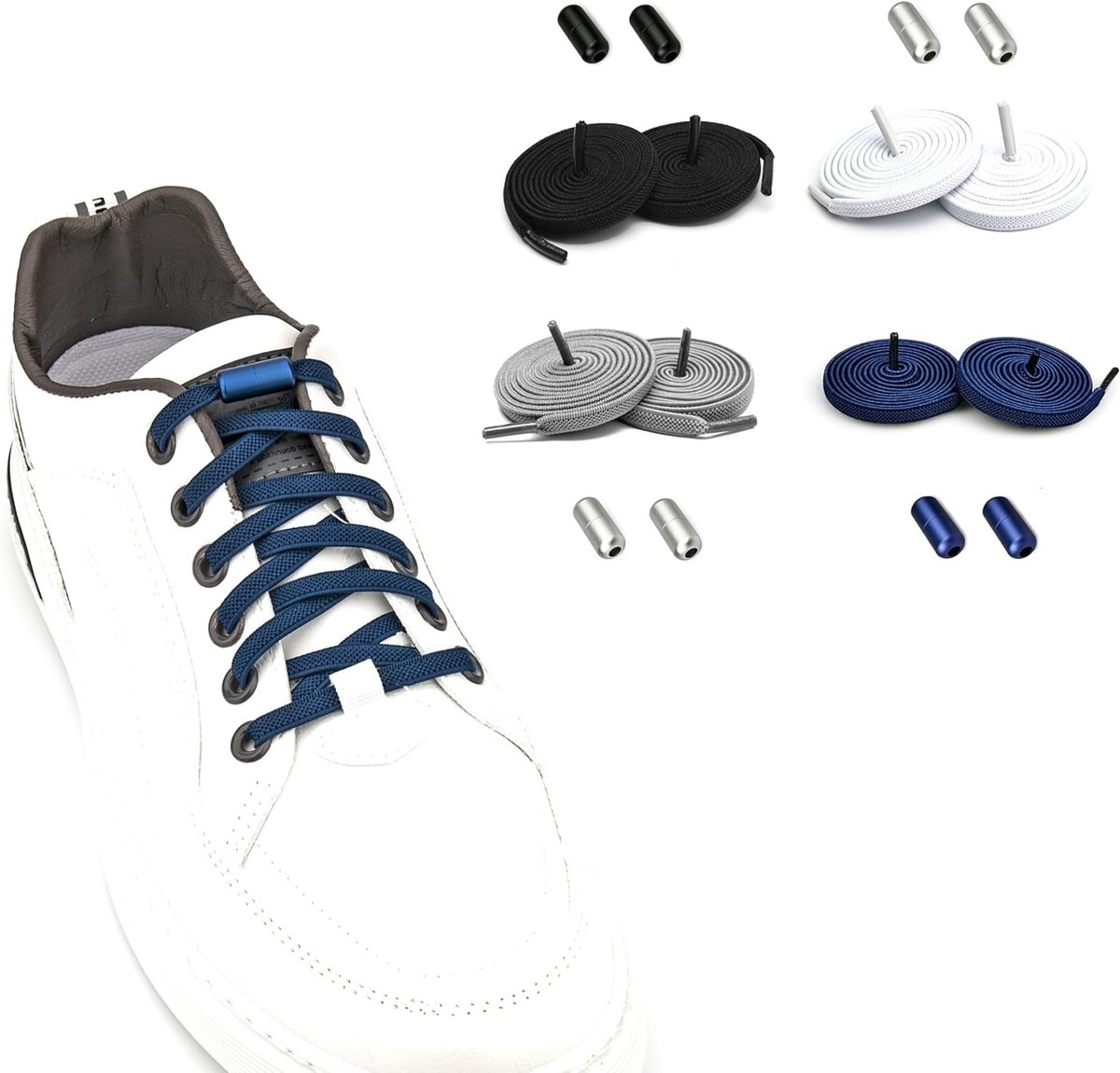 Verstelbare elastische veters met metalen capsules, geen knopen, ideaal voor sneakers en sportschoenen