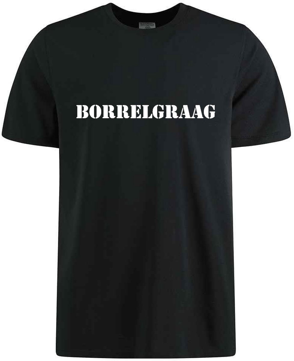 BORRELGRAAG T-shirt - 100% Katoen - Maat XS - Classic Fit - Zwart