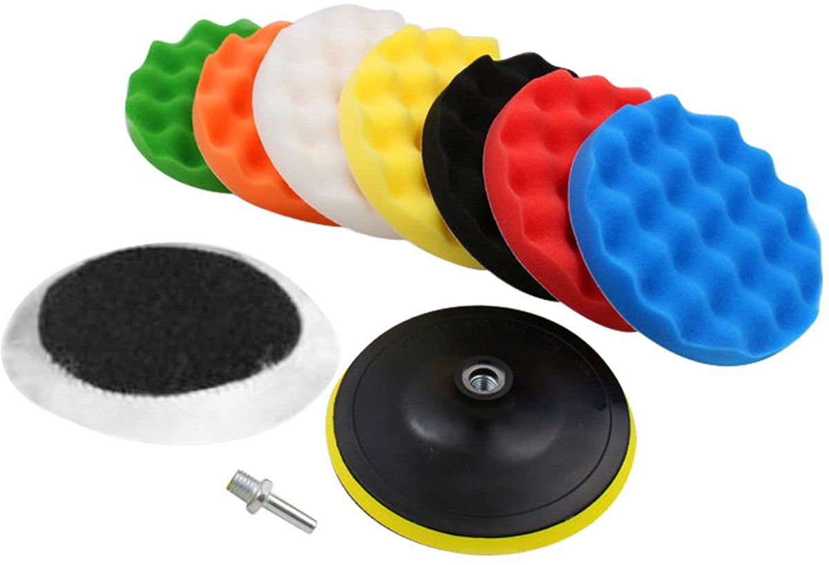 Dailygoody - Polijstspons - Polijstschijven - Set voor auto polijstmachine - 10 stuks - Geschikt voor diverse auto's - Kleur: zwart/groen/rood/blauw/w...