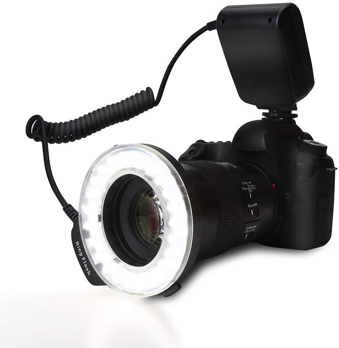 Dailygoody - Ring flitslicht - Draagbare LED ringflitser - Voor Canon/Nikon/Pentax/Olympus/Panasonic - Inclusief 4 filters - Perfect voor macrofotogra