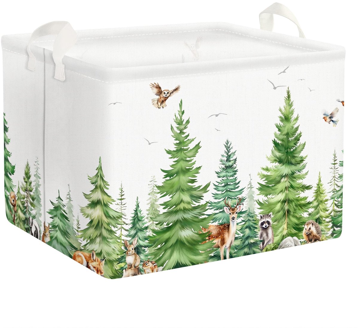 Dailygoody - Opbergmand - Berkenbos herten uil - Waterdicht - Groene plank - Speelgoed opbergen - Kinderen - 36 liter