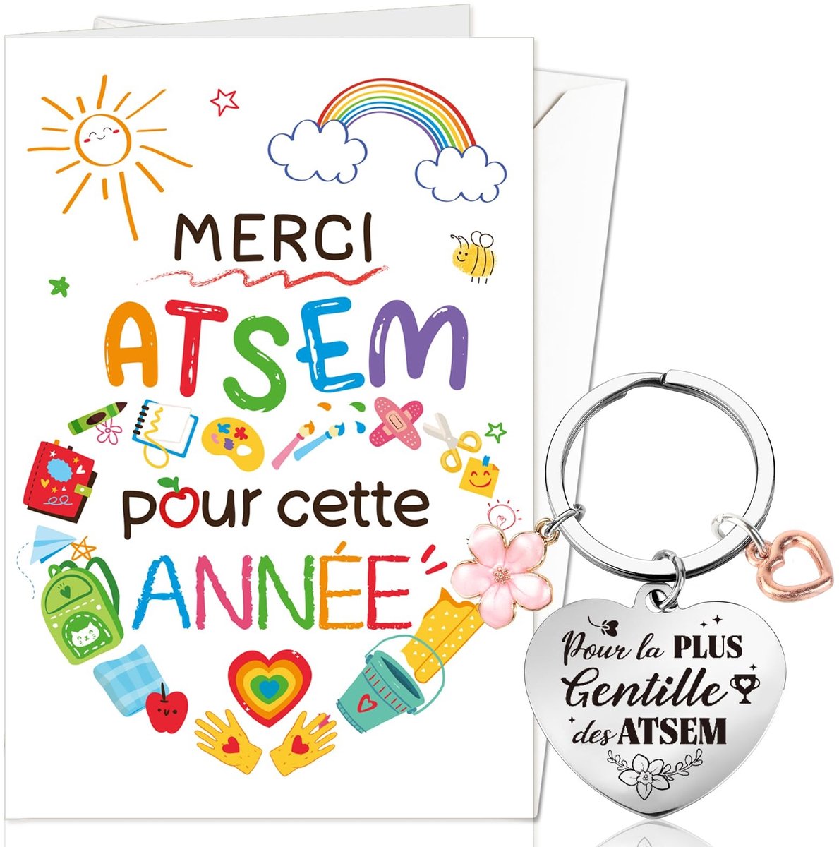 Dailygoody - Atsem Merci Kaarten - Origineel Cadeau - Einde van het Schooljaar - Sleutelhanger - Persoonlijke Bedankjes - Voor Leerkrachten - Schoolja...