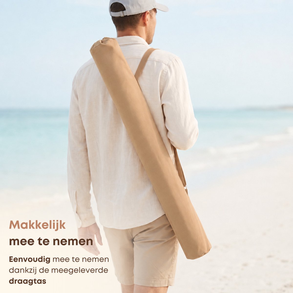ACAZA Parasol - Strandparasol - Zandbruin - 160 cm diameter - inclusief Draagtas - Rond - Tuinparasol - Kantelbaar - Waterdicht - Terras Parasol voor Appartement - Parasol Strand - Tot 2 Personen – foto 5