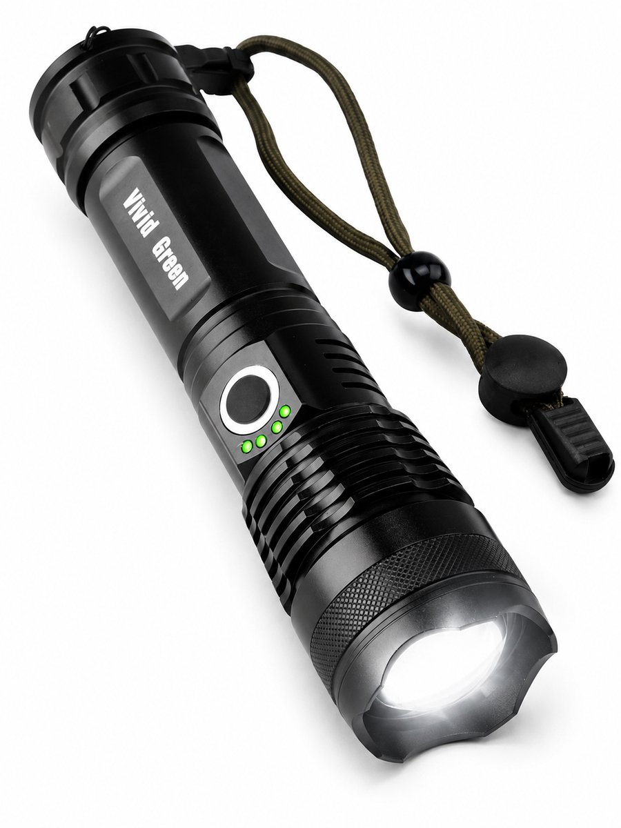 Bol.com Zaklamp LED 5000mAh Oplaadbaar - Militaire - 2500 Lumen - Zwart - Vivid Green aanbieding