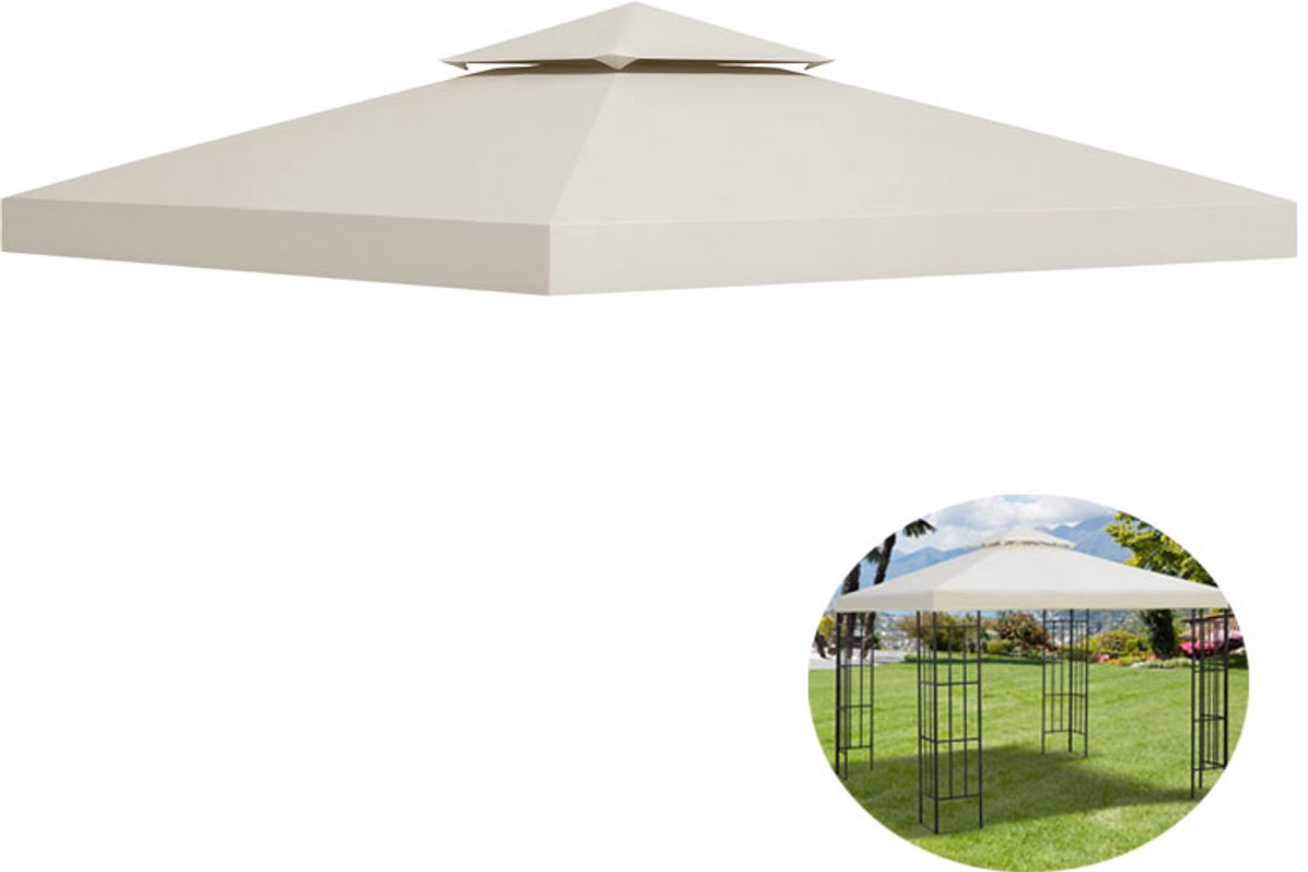 Vervangend Dak voor Paviljoen 3x3m - Vervangende Hoes voor Tuinpaviljoen en Partytent - UV-Bestendig Polyester met Dubbel Dak - Cremewit