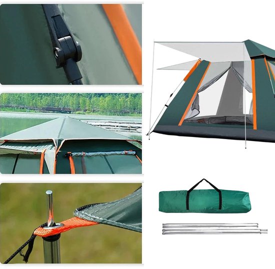 Dutchers® Pop-up Tent 3-4 Personen - 215x215x142 cm - Koepeltent - Winddicht - Kampeertent - Strandtent - Bivaktent - Festivaltent - Speeltent - Noodsituatie - Noodpakket - Snelle Opzet - Ideaal voor Camping, Strand & Reizen - Groen van Merkloos — afbeelding 3