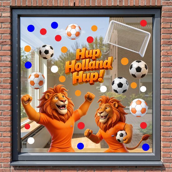 Raamstickers WK voetbal 2026 herbruikbaar – Small formaat - Raamdecoratie Wereldkampioenschap - Hup Holland Hup Versiering