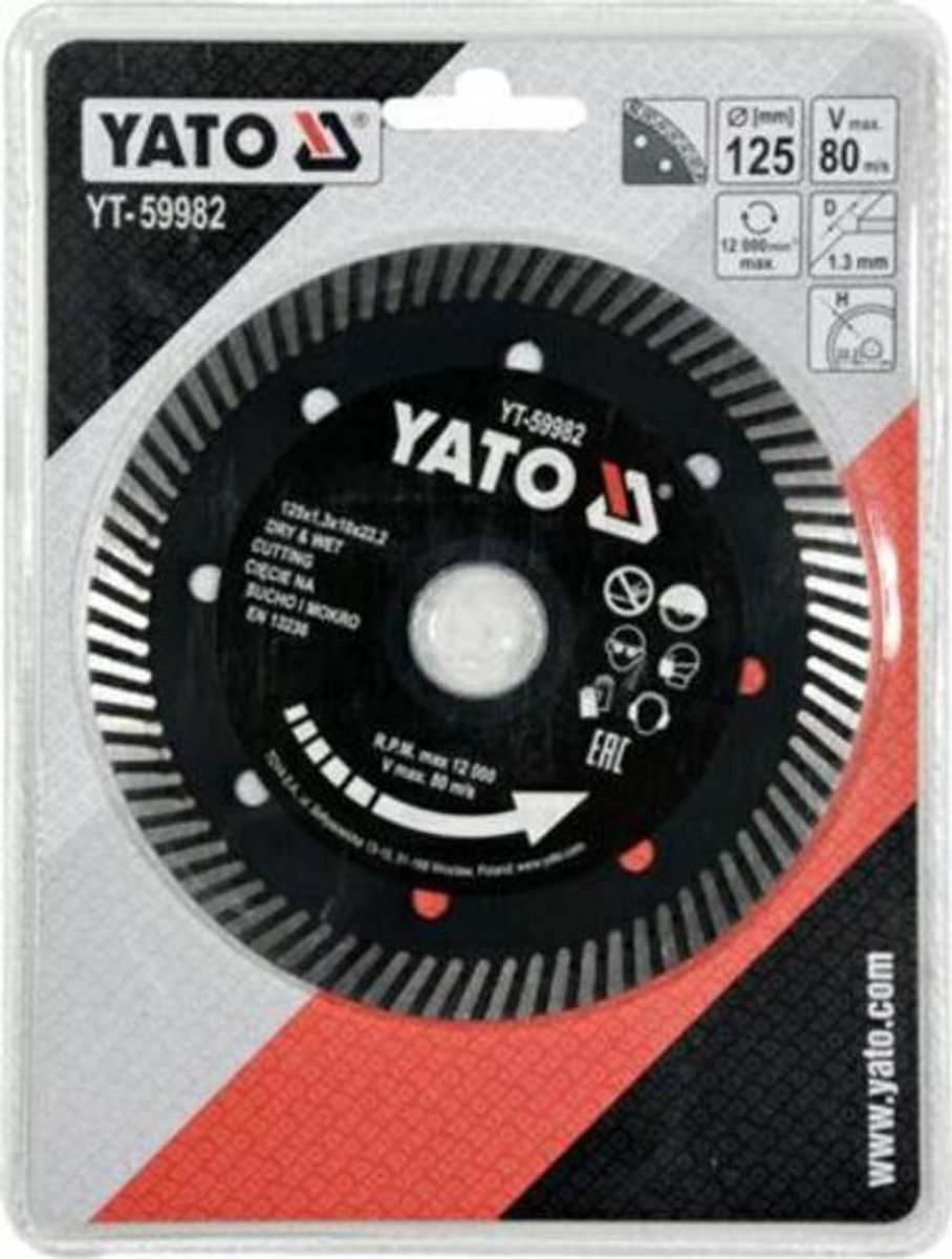 Yato YT-59982 - Diamantdoorslijpschijf - Turbo - 125 mm - Segmenthoogte 10 mm - Tegels en Beton