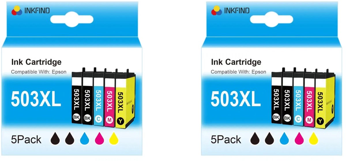INKFIND 503XL inktcartridge voor EPSON 503XL inktcartridge multipack 10 stuks (2*5pack = Zwart x 4, Cyaan x 2, Magenta x 2, Geel x 2)