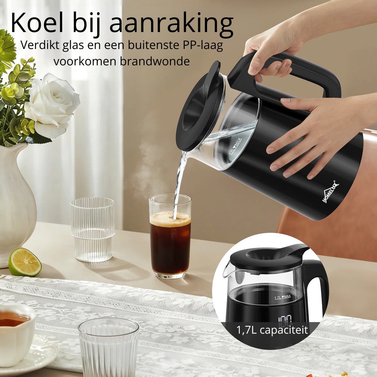 Homelux - Theepot - Caydanlik - 2200W – Elektrische Waterkoker 1,7L + 1L Theemaker met Infuser, 4 Temperatuurstanden 40-100°C, Warmhoudfunctie, Samovar BPA-vrij, RVS Filter, Stille Waterkoker, Theezetter Caymatik - Semaver - Cayci - Cay - Turkse thee — afbeelding 4