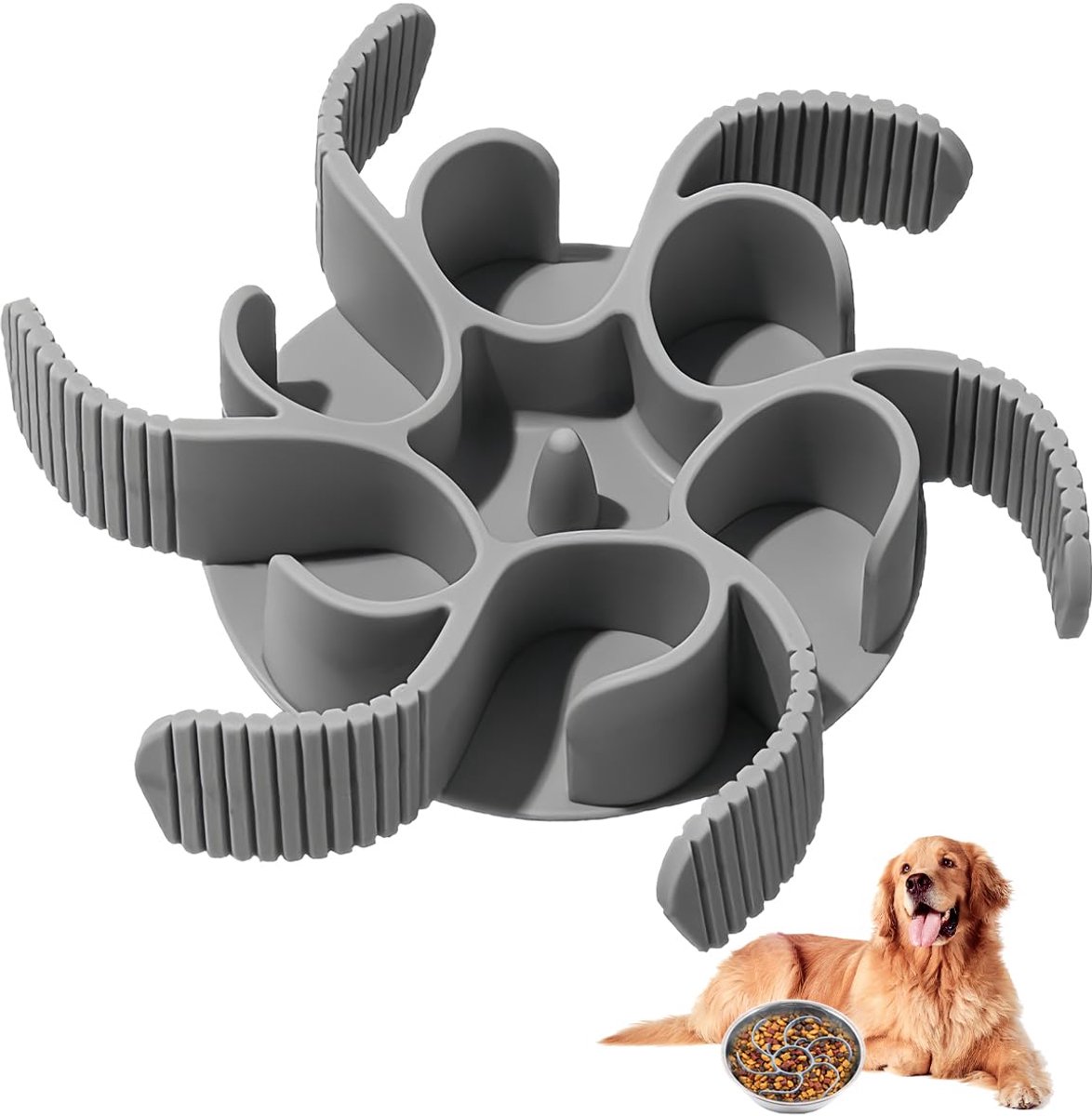 carmdering - Siliconen Slow Feeder Inzet - Anti-Slik Mat Voor Honden - Voerbak Accessoire - Verstelbaar Van 11 Tot 17,5 Cm - 36 Anti-Slip Zuignappen - Voedselveilig Siliconen - Snijdbaar Ontwerp - Bevordert Gezonde Spijsvertering - 1 Stuks