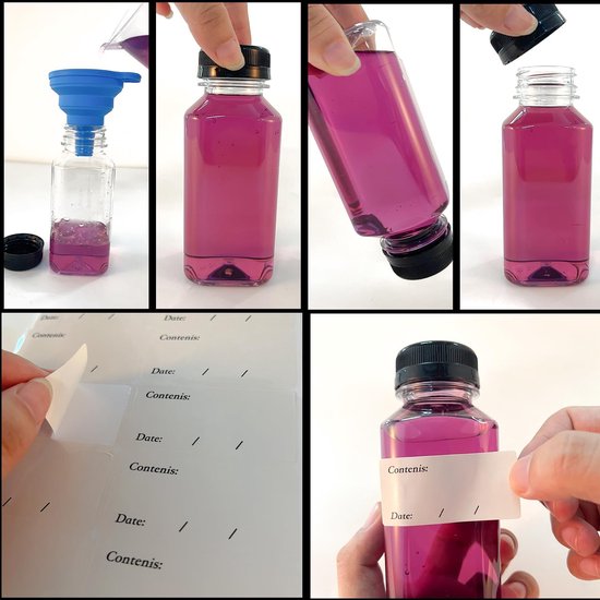 Sapflesjes 250ml met Doppen Set van 10 - Lekvrij & Luchtdicht - Herbruikbare PET Drinkflessen - Inclusief Trechter & Reinigingsborstel - Smoothie Flesjes, Sapflessen, Kleine Drinkflessen voor Onderweg & Koelkast — afbeelding 2