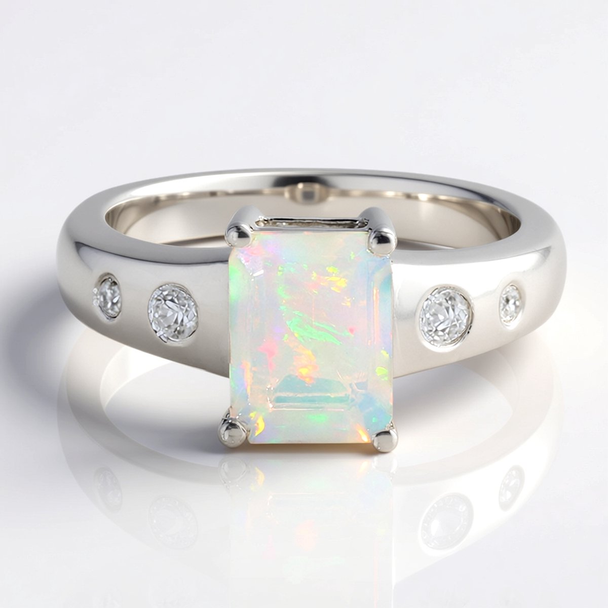 Cavill - Zilveren ring met 0,77 ct Welo-opaal - 925 Sterling Zilver - Moderne achthoekige opaal ring met zirkonen - Dames sieraden