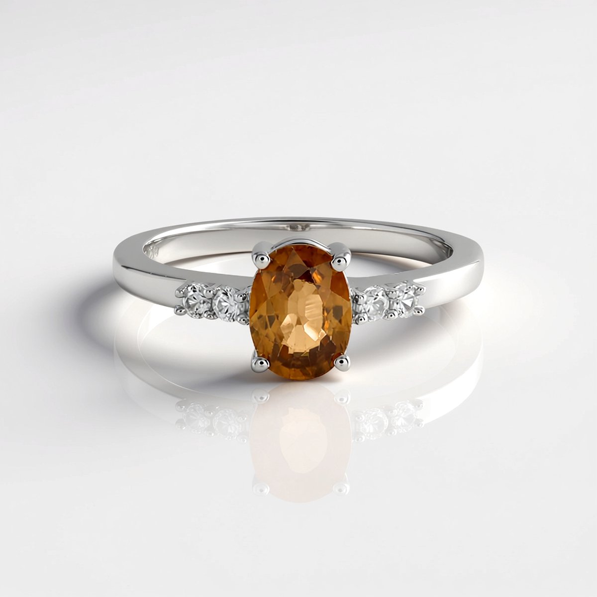 Cavill - Zilveren Damesring 925 Sterling Zilver - Champagne Zirkoon 1,88 ct Ovaal - Elegante & Stijlvolle Ring met Rondgeslepen Zirkonen