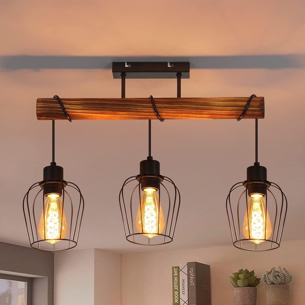 Vintage plafondlamp voor de woonkamer in industrieel design met 3 lampen, E27 fitting, geschikt voor keuken en eetkamer