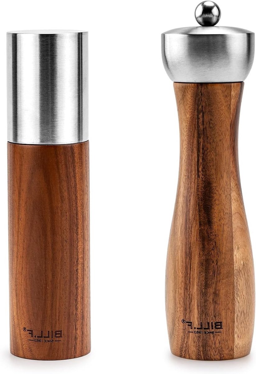 Set van 2 Handmatige Zout- en Pepermolens met Verstelbare Keramische Maalmechanisme, 20.5 cm, Herbruikbaar en Duurzaam