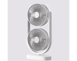 Tafelventilator - Bureauventilator - Dubbele kop - Oplaadbare ventilator - Stil - USB - Voor kantoor, slaapkamer en bureau - 17.5 x 8.2 x 36 cm - Wit