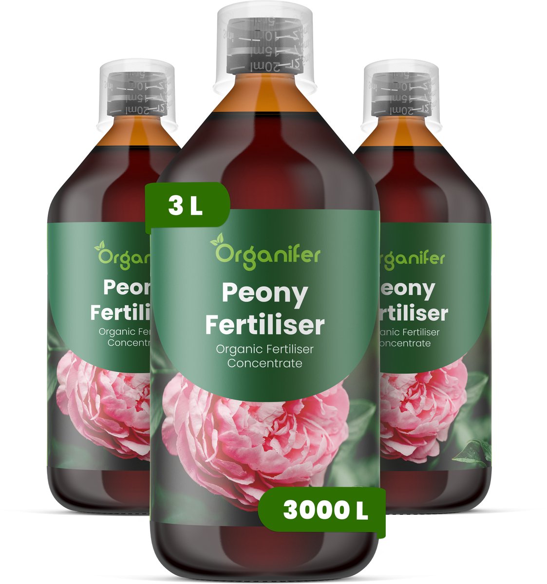 Vloeibare Meststof Voor Pioenen 3X1 L Voor 3000 L - Npk 2-1-8 - Ondersteunt Een Krachtige Opkomst In Het Voorjaar En Een Sterke Vroege Groei - Versterkt De Knopvorming Voor Grotere Vollere Bloemen - Organifer