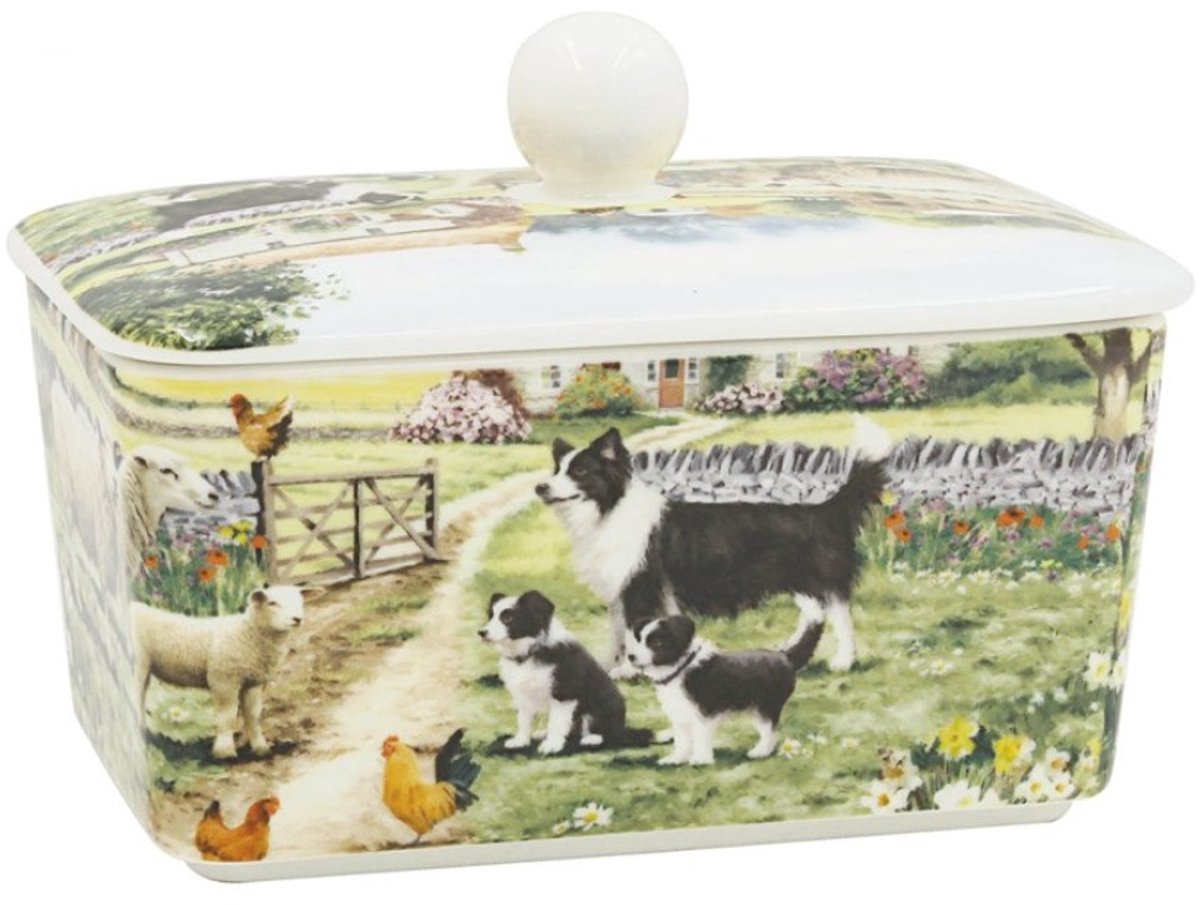 Cosy Creations Botervloot bordercollie op de boerderij 15x11x10cm handig pepermuntdoosje.