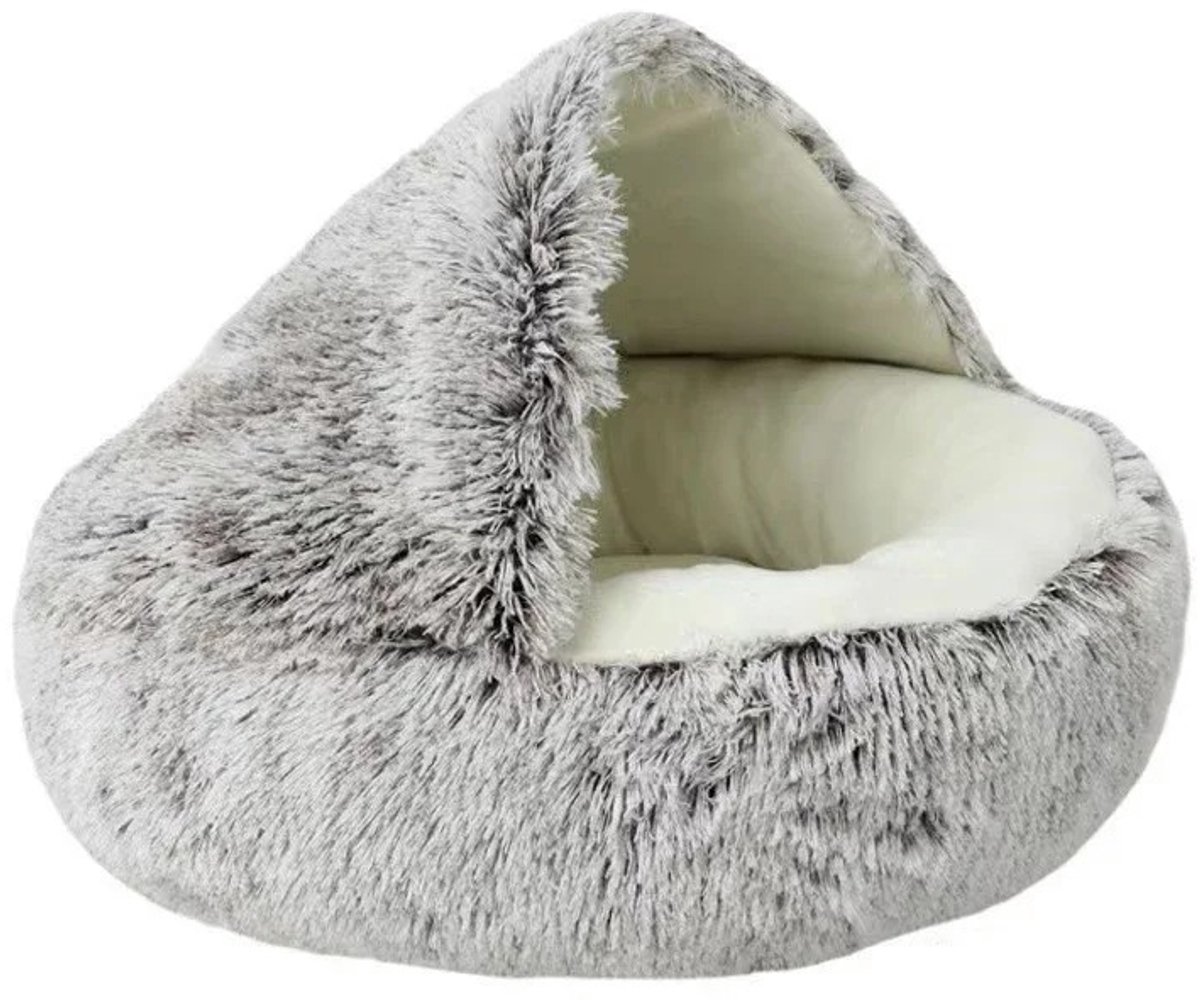 NordHaus Kattenmand Donut 40 cm - Hondenmand Klein - Kalmerend Angstverlichtend Bed - Zachte Pluche Slaapgrot - White Brown