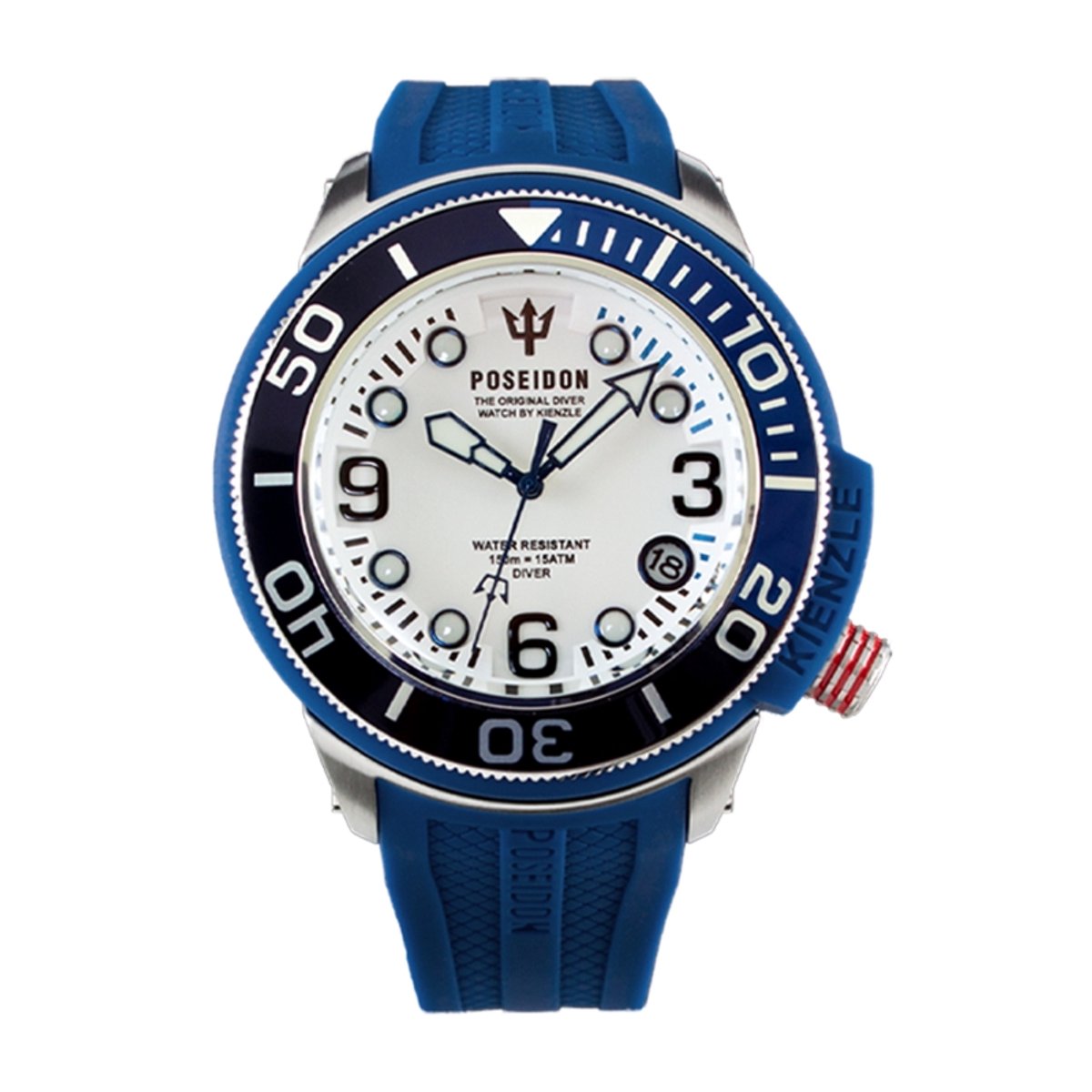 KIENZLE Horloge - Poseidon24 - Quarz UP703 - Waterdicht tot 15 ATM - Wijzerplaat Wit - Polsband Staalblauw