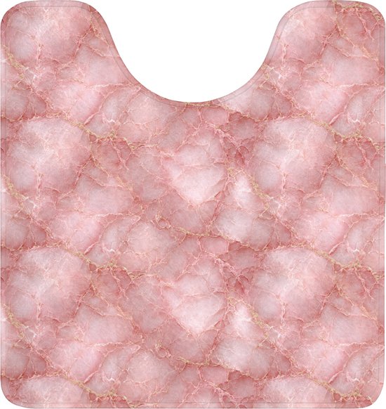 Roze toiletmat met gouden marmerprint.
