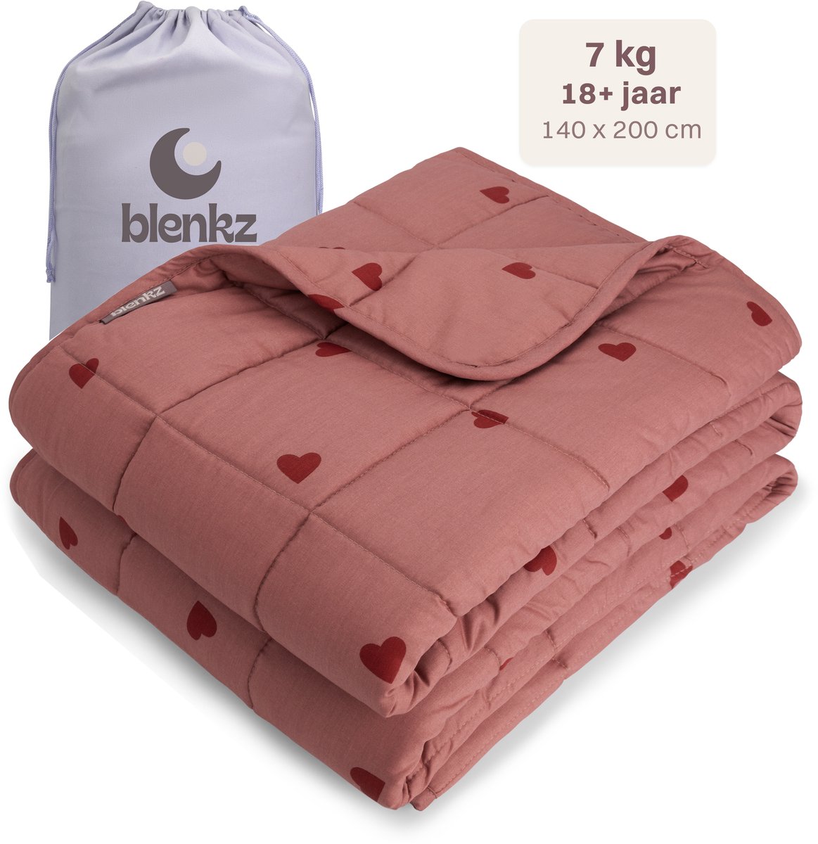 BLENKZ - Verzwaringsdeken 7kg - 140x200 - Hartjes Roze Rood - verzwaringsdeken 1 persoons - volwassenen - zwaartedeken - verzwaringsdekens