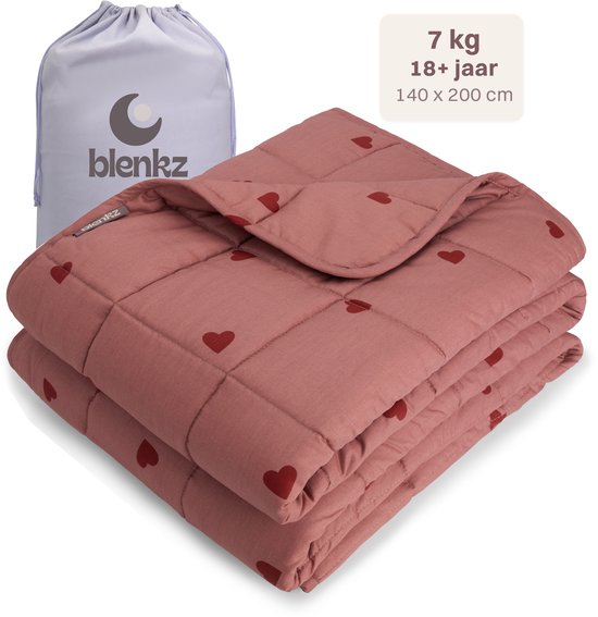 BLENKZ - Verzwaringsdeken 7kg - 140x200 - Hartjes Roze Rood - verzwaringsdeken 1 persoons - volwassenen - zwaartedeken - verzwaringsdekens