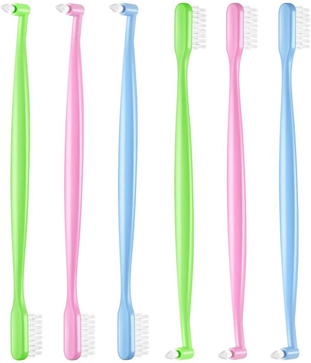 6-delige set handmatige orthodontische tandenborstels met V-vormige borstelharen en enkelvoudige tuft, ideaal voor nauwkeurige mondhygiëne en tandverzorging