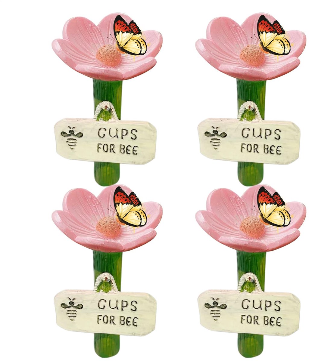 carmdering - Bijen Drinkbak - Bijenbadje - Tuindecoratie - Set van 4, hars, bloemontwerp, 6,5×11 cm - Veilig water voor bijen, antislip textuur - Ondiepe schaal, bijenvriendelijk - Perfect voor tuin, terras en gazon - Roze