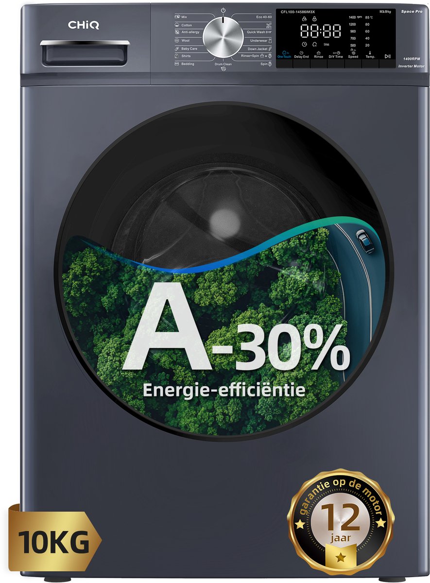 Bol.com CHiQ CFL100-14586IM3XA - Wasmachine - 10 KG - Space Pro - A-30% - 16 programma's - AI Smart - Stoomwassen & Quick Wash -... aanbieding
