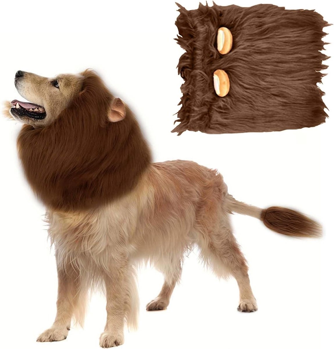 Realistische hondenkostuums met oren, verstelbare Leeuwenkop voor honden, ideaal voor carnaval en cosplay (L, Koffie)