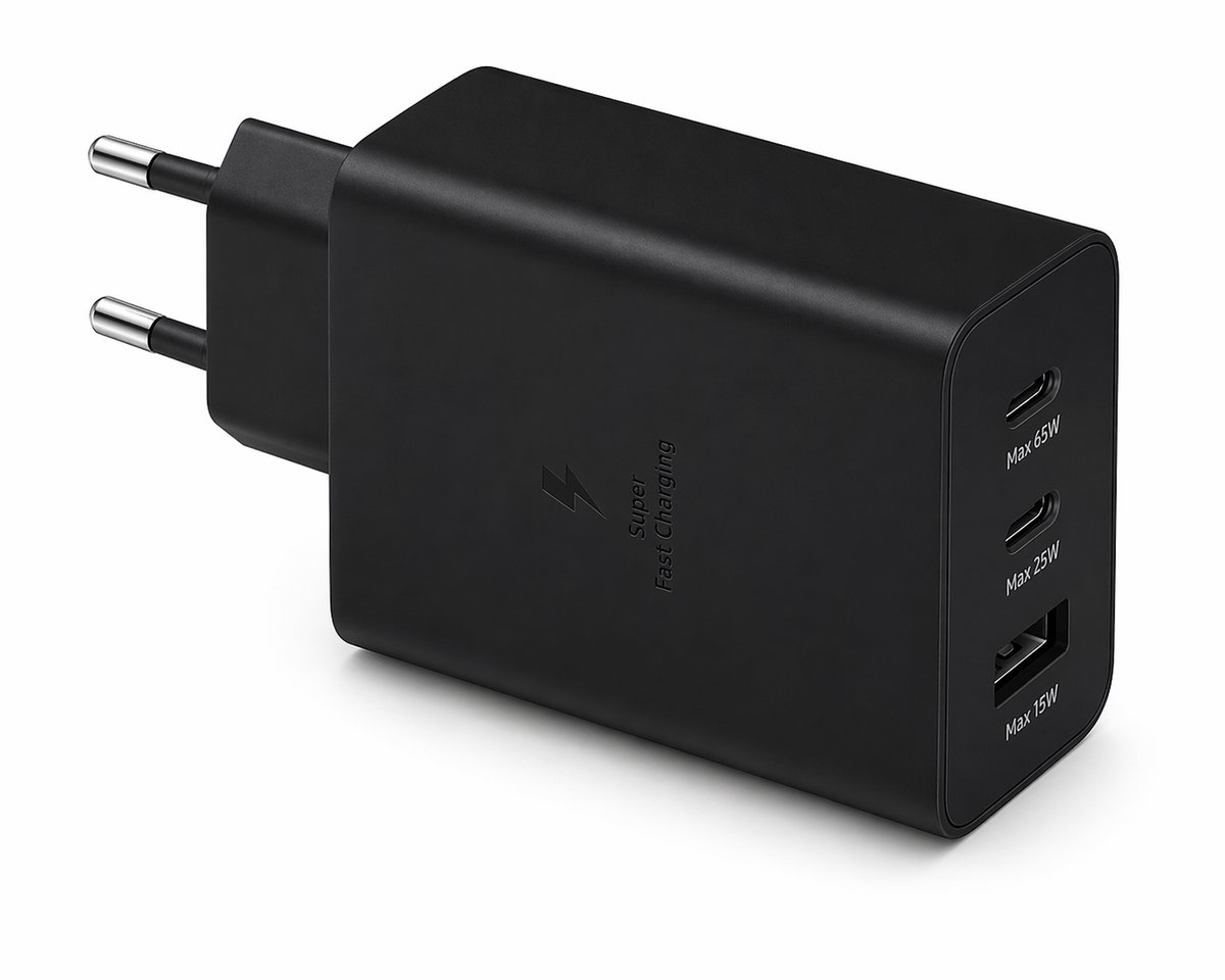 65W Snellader USB-C PD + USB-A QC 3.0 - 3 Poorten Oplader voor Laptop, Smartphone, Tablet - Zwart - Afbeelding 5