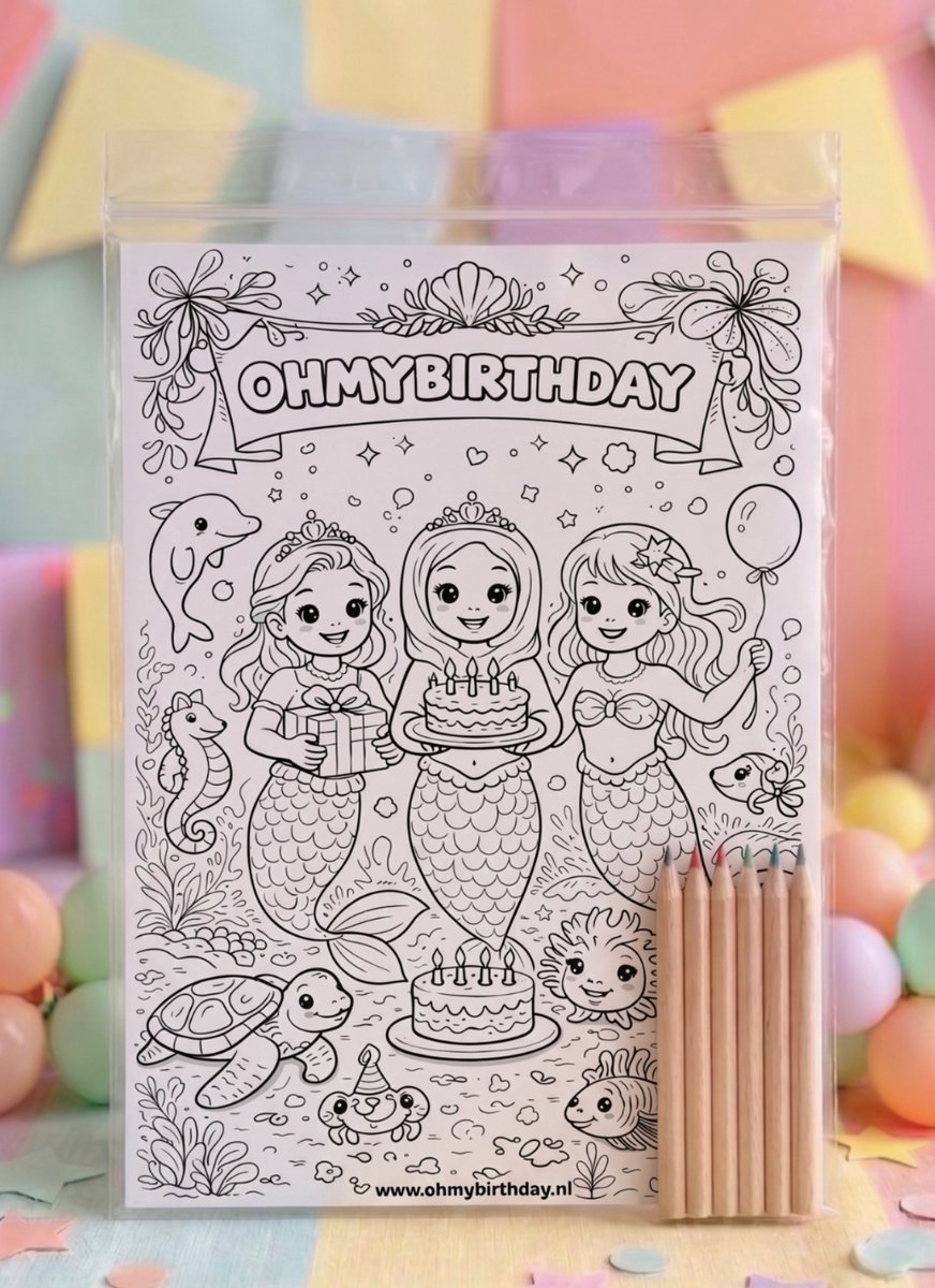 Knutsel Traktatie - 10 stuks - Thema: Zeemeermin / Mermaid - Merk: Ohmybirthday - 1 x Luxe Kleurplaat & 6 x Kleurpotloden - Verjaardag Traktatie / Uitdeelcadeau / Trakteren - Luxe Set & Hoge Kwaliteit - Knutselpakket - Kleuren, Tekenen & Knutselen