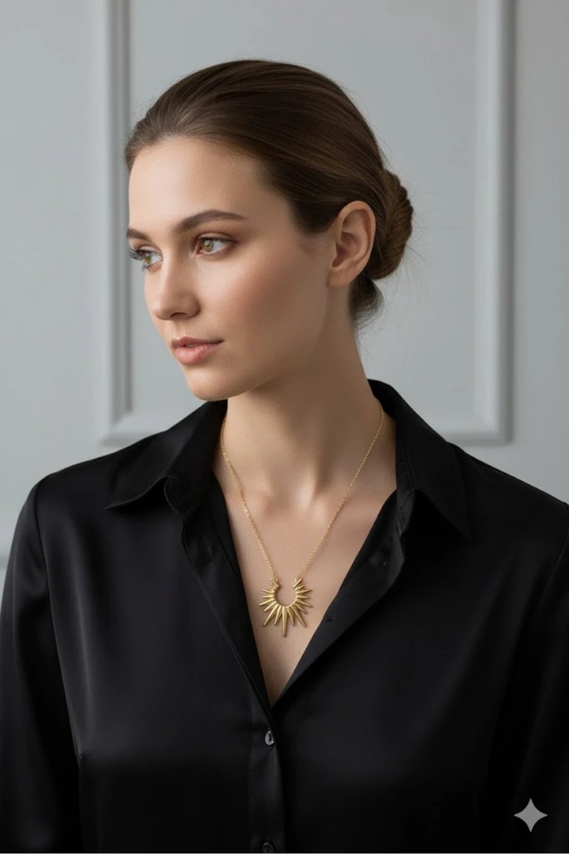 Dorvina Staal Vintage Dames Ketting Goudkleurig Zon Model 316L Verkleurt Niet | Stijlvol en Duurzaam Sieraad, Aksesuar