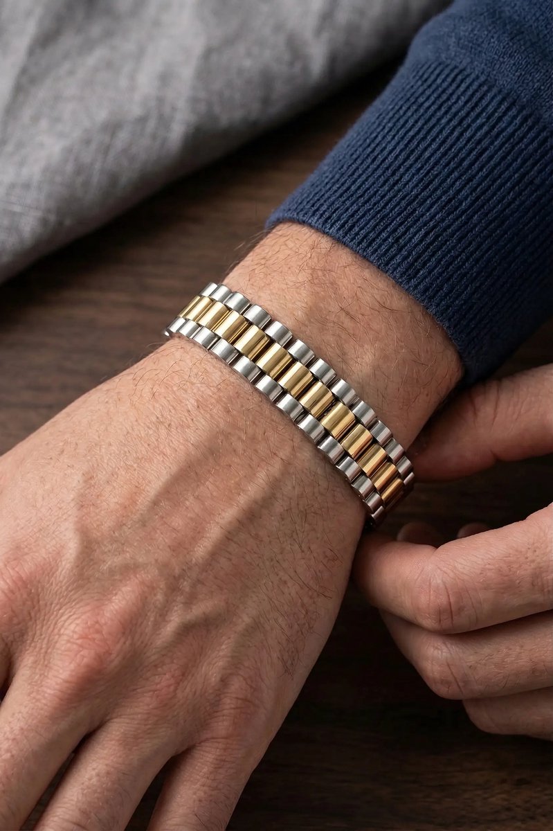 Dorvina Erkek Armband 316L Staal Goud en Zilverkleurig 12 mm Kalinlik