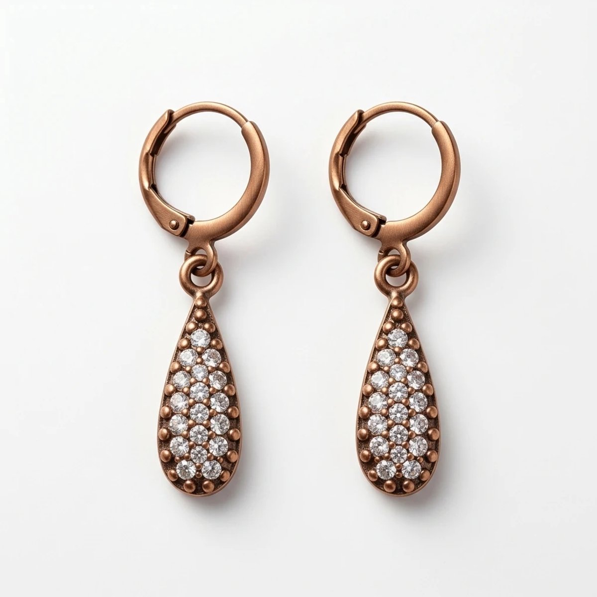 Dorvina Vintage Dames Bronzen Oorbellen Authentiek Sieraad Zirkonia Steen Bewerkt Damla Model