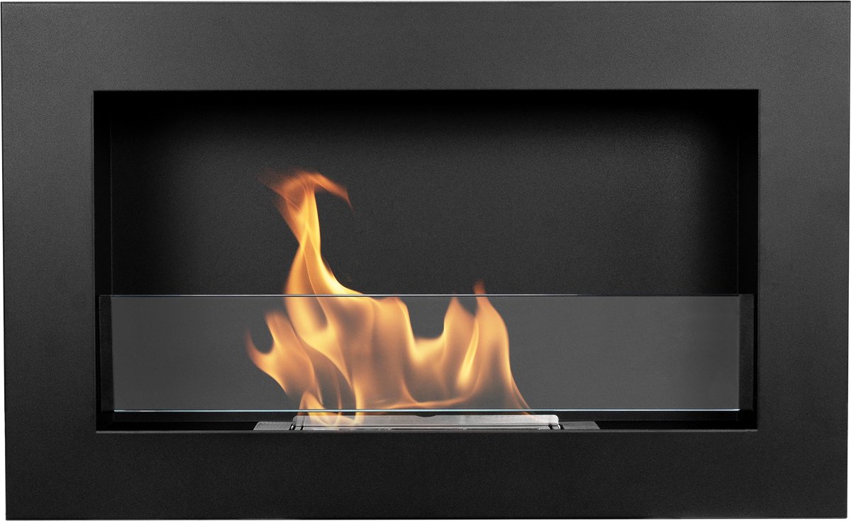Bio-ethanol haard wand 650x400 Slim zwart mat met glas - moderne wandhaard zonder schoorsteen