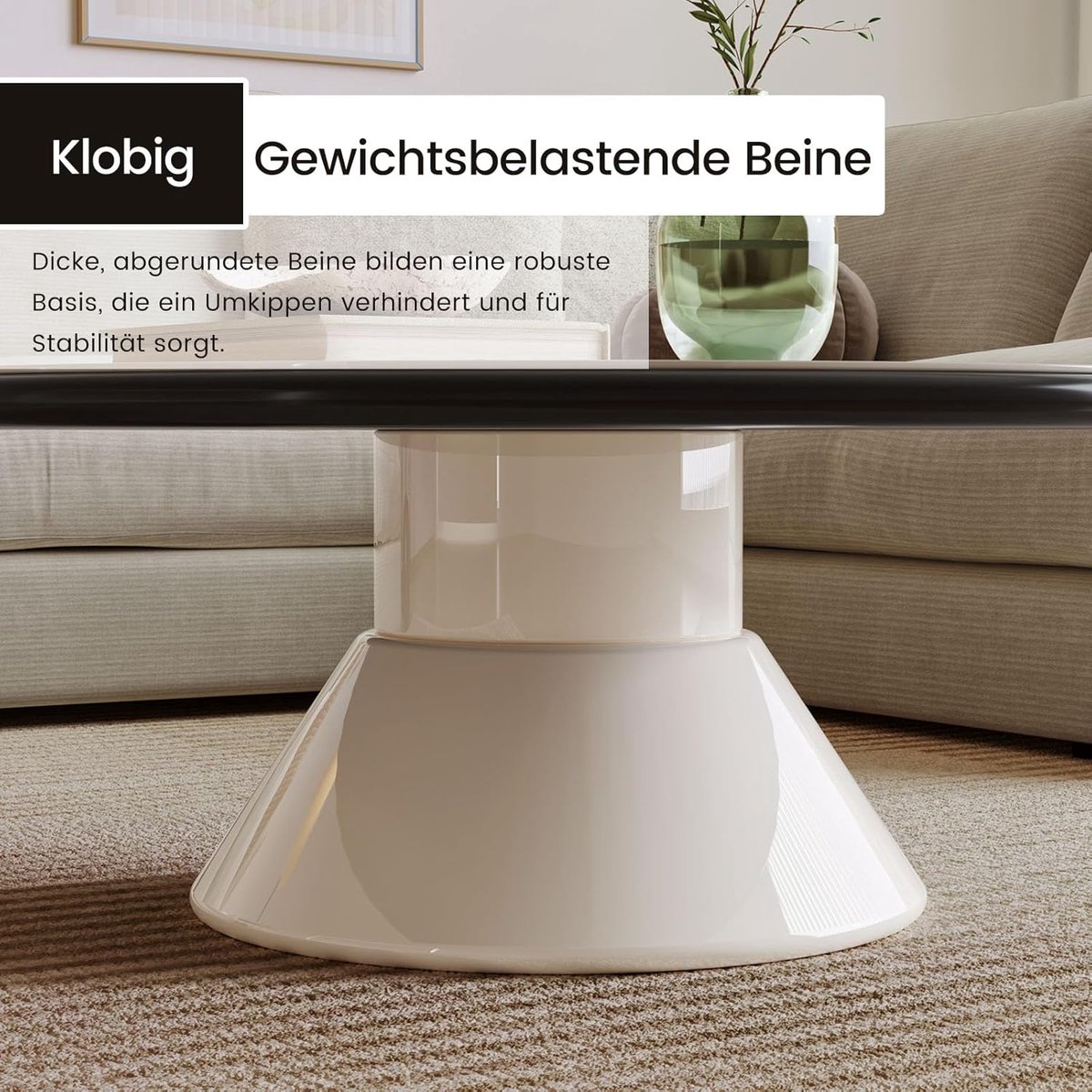 Ronde Salontafel Glas – Meuble Paris Moderne Design Bijzettafel voor Woonkamer – Ø71 cm Crèmewit Minimalistische Koffietafel met Gehard Glas Blad – Luxe Woonkamer Tafel