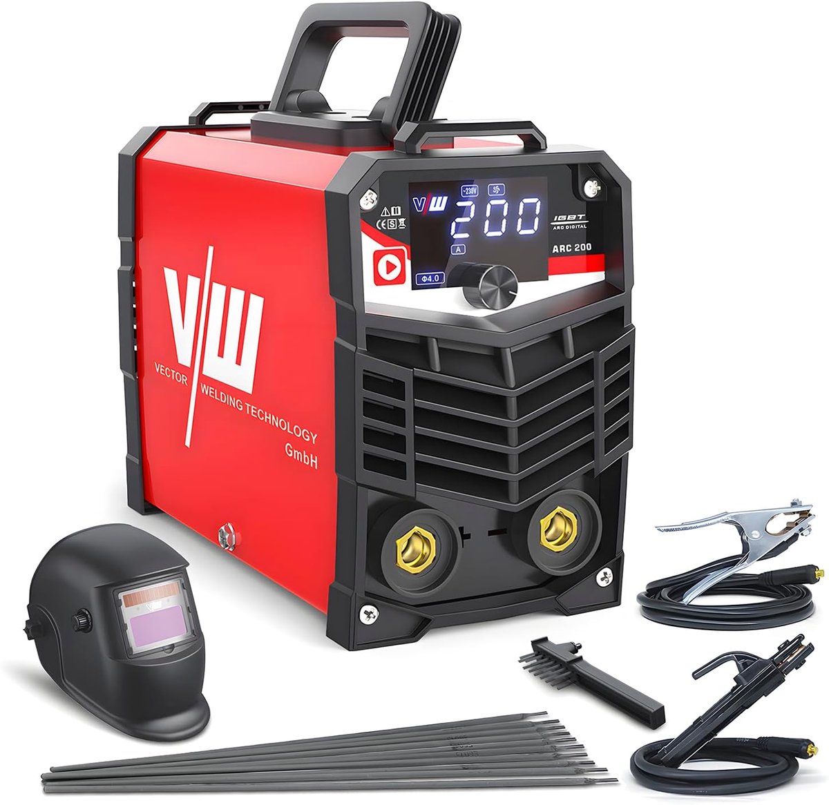 Vector Welding ARC 200 Lasapparaat SET - Elektrode / MMA Inverter 200A - Incl. Laskap, Laselektroden & Accessoires - Met Digitaal Display