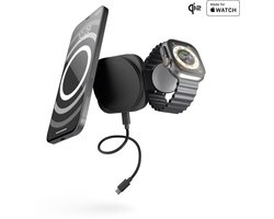Zens Travel Charger Pro 2 2× Qi2 15 W draadloze lader iPhone en Apple Watch 2 apparaten Zwart