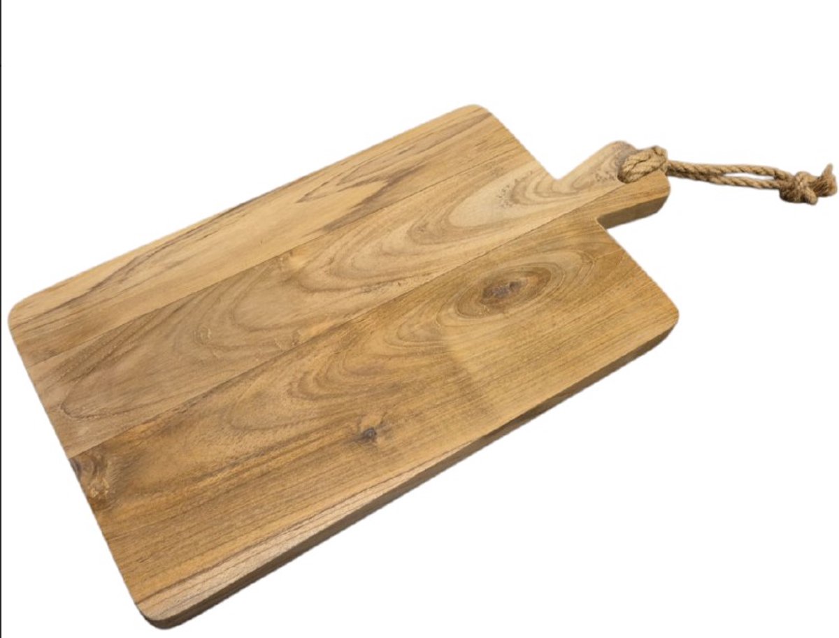 Teakhouten Serveerplank – 34 cm – Duurzaam & Natuurlijk – Borrelplank / Snijplank - BBQ plank - Cadeautip - Decoratie