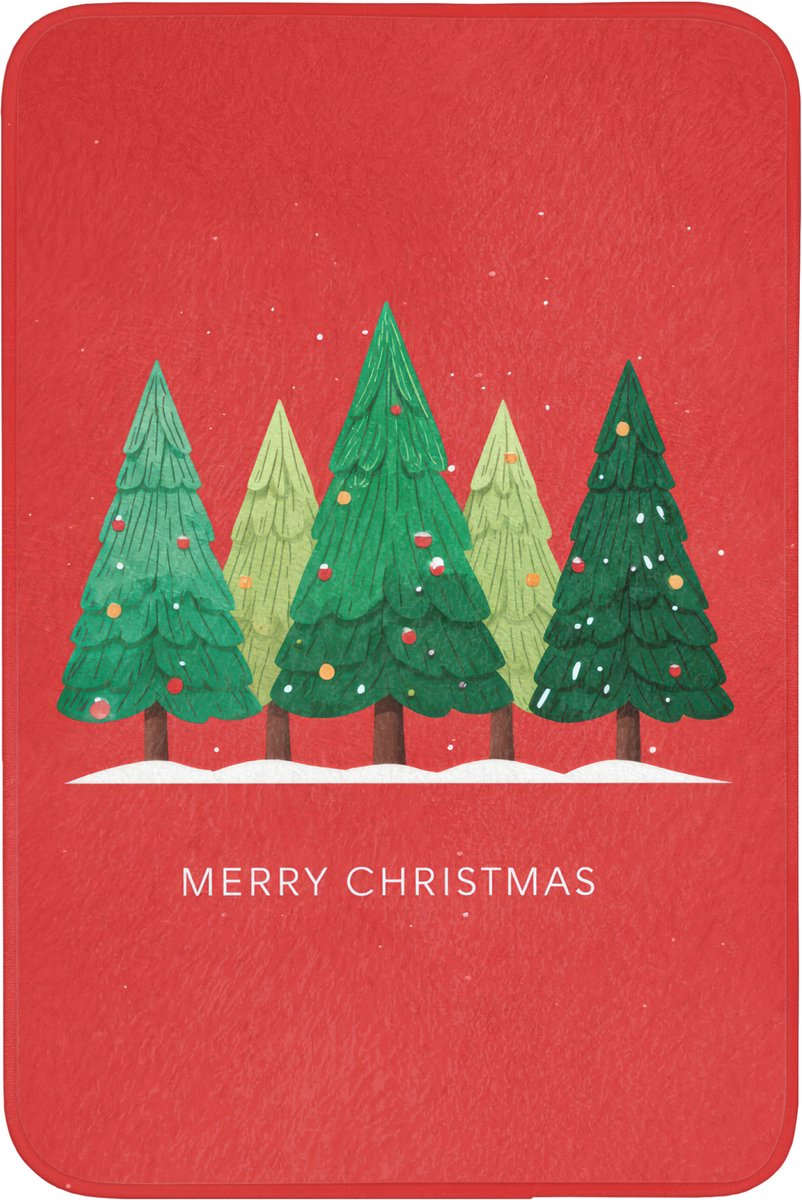 WC mat 60x90 cm - Antislip - Minimalistisch - Kerstbomen - Rood - Sneeuw - Toiletmat - Vlo