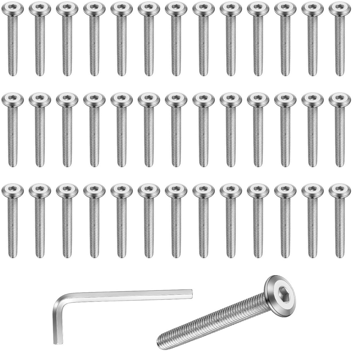 Set van 50 M6 Schroeven met Platte Kop - M6 x 40 mm Meubel Schroeven voor Bedden en Stoelen, Inclusief Inbussleutel en Cylindrische Kop