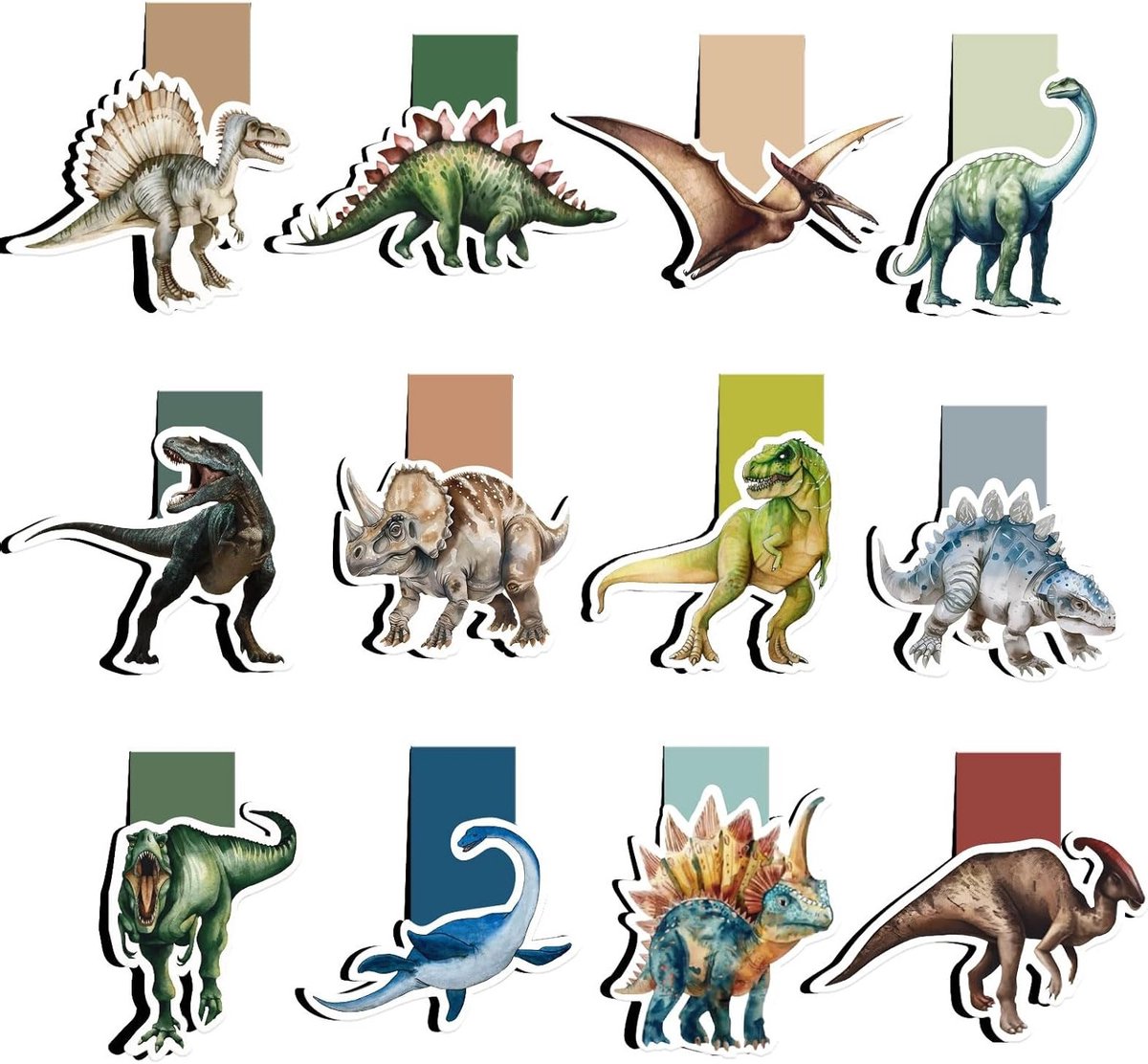 Dinosaurussen Magnetische Boekenleggers voor Kinderen - Perfect voor Verjaardag, School en Kerstmis - 12 Stuks