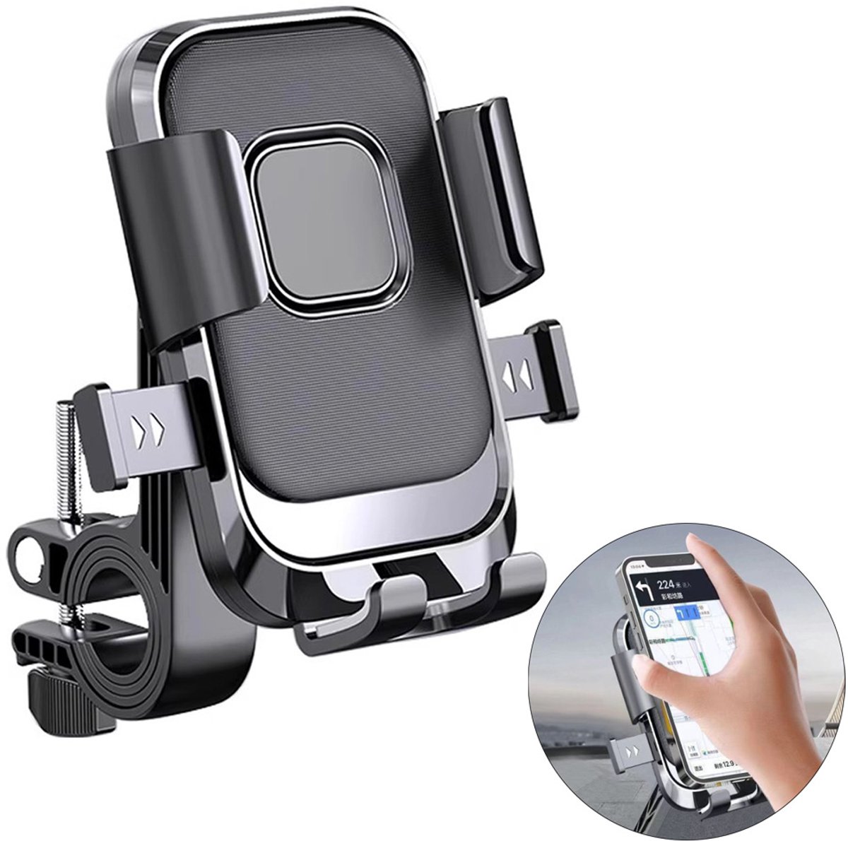 Telefoonhouder Fiets Universeel - GSM Houder Fiets-Smartphone Houder Fiets - Phone Holder Bike-Fietshouder - Motor & Fiets Telefoonhouder met Trillingsdemper - 360 graden rotatie-Safety Lock