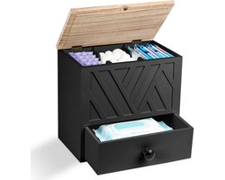 carmdering - Opbergbox - hygiëne organizer met 3 vakken en lade - met deksel - voor maandverband en accessoires - zwart