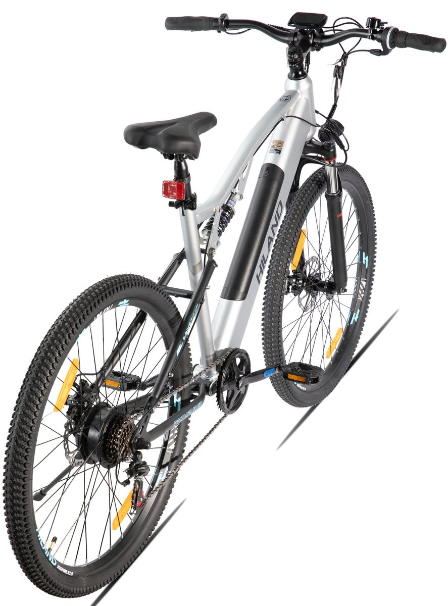 Hiland Spokane Elektrische Mountainbike - 27.5 Inch - Full Suspension - 250W Motor - Shimano 7 Versnellingen - Mechanische Schijfremmen - Grijs thumbnail 6