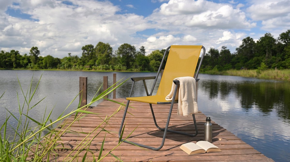 Sunnydays Picnic camping/strand stoel - aluminium - inklapbaar - geel - L53 x B55 x H75 cm