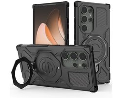 Hoesje geschikt voor Samsung Galaxy S24 Ultra | Compatibel met MagSafe / Qi2 | 360° Draaibare Magnetische Standaard | Back Cover Kickstand Ring | Zwart